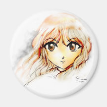 Manga Anime Girl sketch big eyes kawaii cute Refrigerator Magnets