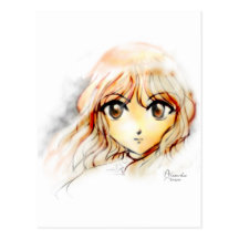 Manga Anime Girl sketch big eyes kawaii cute Postcards