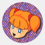 Manga Red Girl Round Sticker