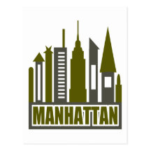 Manhattan Skyline With Cutouts, Grey & Green Post Cards
