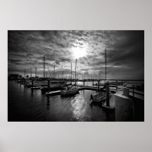 Manly Yacht Club in Dramatic Black and White Poster