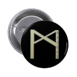 Mannaz Rune gold Button