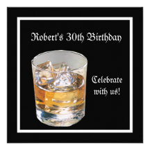 Mans 30th Birthday Party Black Silver Drinks Invite