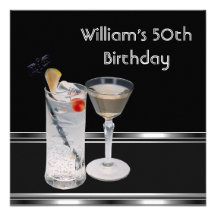 Mans 50th Birthday Party Black Silver Drinks Personalised Invite