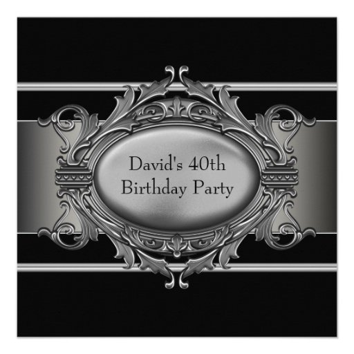 Mans Black 40th Birthday Party Invitations