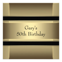 Mans Black Gold 50th Birthday Party Personalized Invitations