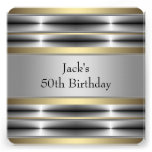 Mans Gold 50th Birthday Party Announcement