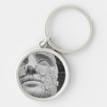 Man's Head Sculpture in Black and White Key Chain