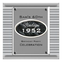 Mans Vintage 60th Silver Metal Black Birthday Invite