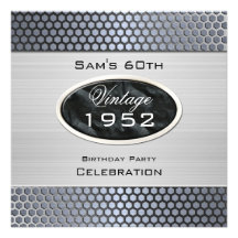 Mans Vintage 60th Silver Metal Black Birthday Invite
