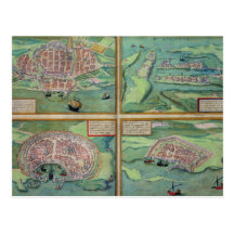 Map of Calais, Malta, Rhodes, and Famagusta, from Post Cards
