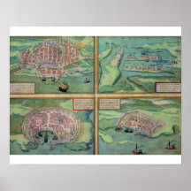 Map of Calais, Malta, Rhodes, and Famagusta, from Print