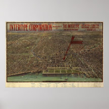 Map of Chicago, Birds-Eye View, 1916 Poster