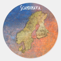 Map of SCANDINAVIA on Coloured Stone BG Stickers