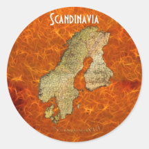 Map of SCANDINAVIA on Orange Fractal BG Stickers