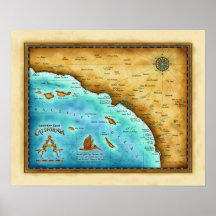 Map So. Cal Blue water Poster