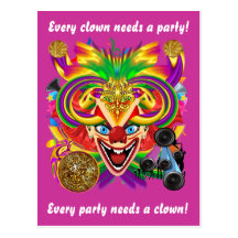 Mardi Gras Clown View Notes please Post Cards