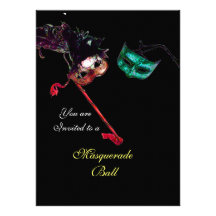 MARDI GRAS MASQUERADE BALL ,Black rsvp Personalized Announcements