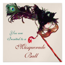MARDI GRAS MASQUERADE BALL Champagne white black Custom Announcement