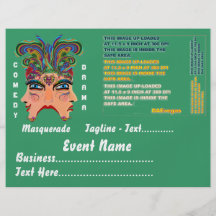 Mardi Gras Masquerade Comedy Drama View Hints Plse Full Color Flyer