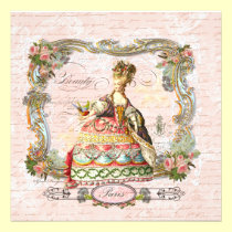 Marie Antoinette French Script and Pink Roses invitations