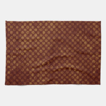 Maroon and Gold Retro Circle Pattern Hand Towels