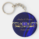 Marquis Blue Silk Gold Scroll Keychain
