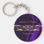 Marquis Purple Silk Gold Scroll Pearl Keychain