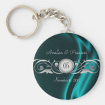 Marquis Teal Silk Silver Scroll Pearl Keychain
