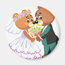 Marriage teddy bears kissing refrigerator magnets