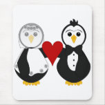 Married Penguins Holding A Heart Mouse Pad