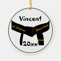 Martial Arts 1st Degree Black Belt Round Ornament