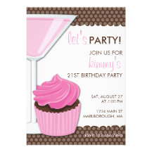 Martini & Cupcake 21st Birthday Custom Invite