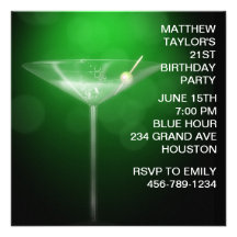 Martini Glass Mans 21st Birthday Party Custom Announcements