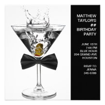Martini Glass Mans Any Number Birthday Party Personalized Announcements