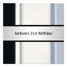 Masculine Black White Blue 21st Birthday Party Invitation