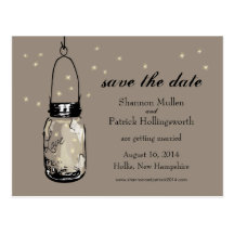 Mason Jar and Fireflies Wedding Invitations Postcards