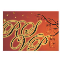 Mason Jar and Firefly Double Sided RSVP Orange Custom Invitation