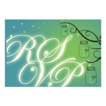 Mason Jar and Firefly RSVP - Green Teal Announcements