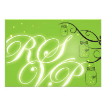Mason Jar and Firefly RSVP - Lime Green Personalized Invitations