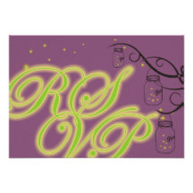 Mason Jar and Firefly RSVP - Purple Pistachio Custom Announcement