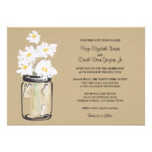 Mason Jar  and White Daisies Wedding Invitation