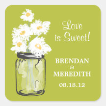 Mason Jar and White Daisies Wedding Sticker