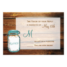 Mason Jar Barn Wood Rustic Wedding RSVP Cards
