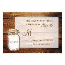 Mason Jar Barn Wood Rustic Wedding RSVP Cards