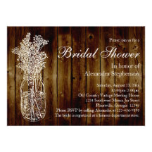 Mason Jar Dark Wood-Look Bridal Shower Invitation