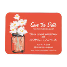 Mason Jar filled with White Daisies Save the Date Vinyl Magnet
