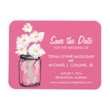 Mason Jar filled with White Daisies Save the Date Magnets