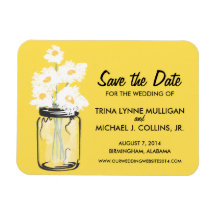 Mason Jar filled with White Daisies Save the Date Rectangular Magnets