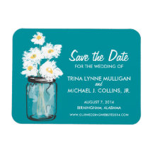 Mason Jar filled with White Daisies Save the Date Rectangular Magnets